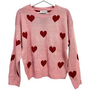 Miss Sparkling Sweater Womens XL Pink Red Heart Print Cute Knit Pullover L/S